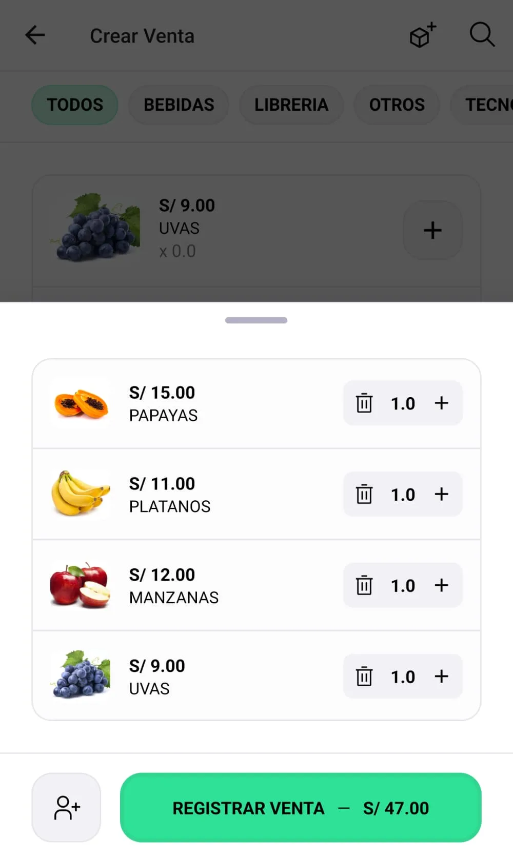 Sibi app - pantalla ventas