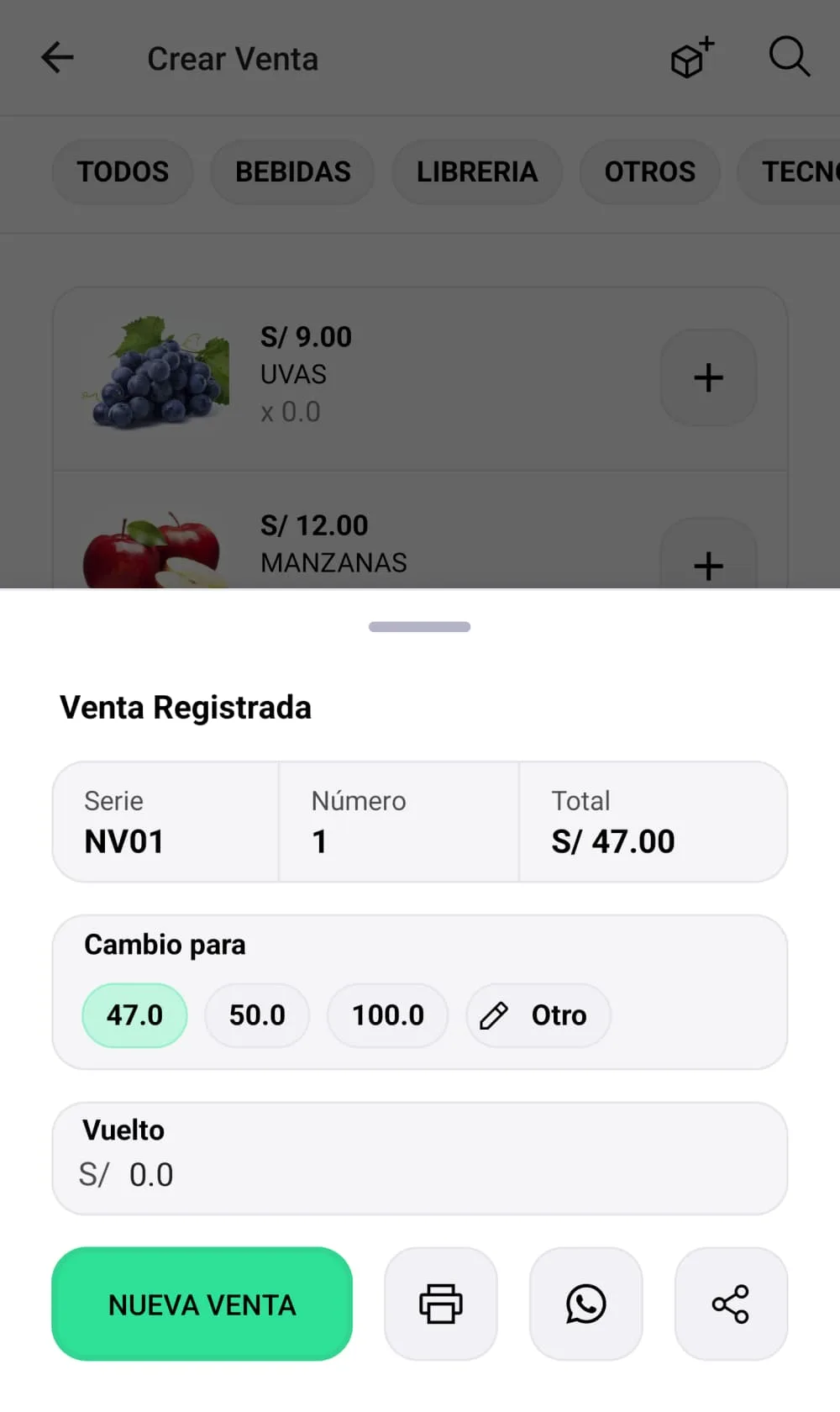Sibi app - pantalla inventario
